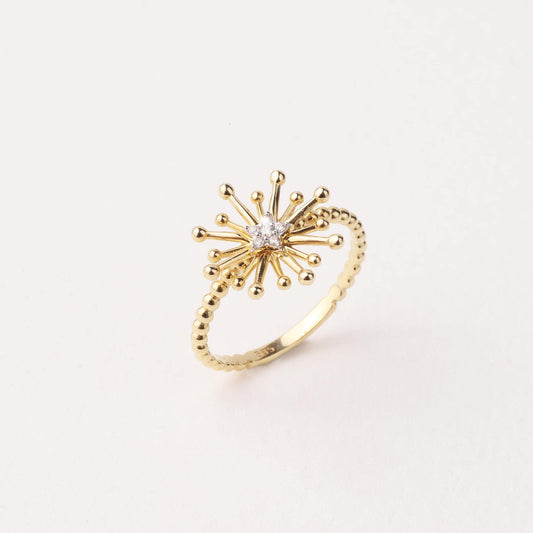 14K Gold Starburst Ring, Celestial Star Ring, Dainty Gold Ring, Minimalist Stacking Ring, Sunburst Ring, Gold Jewelry, Gift for Her