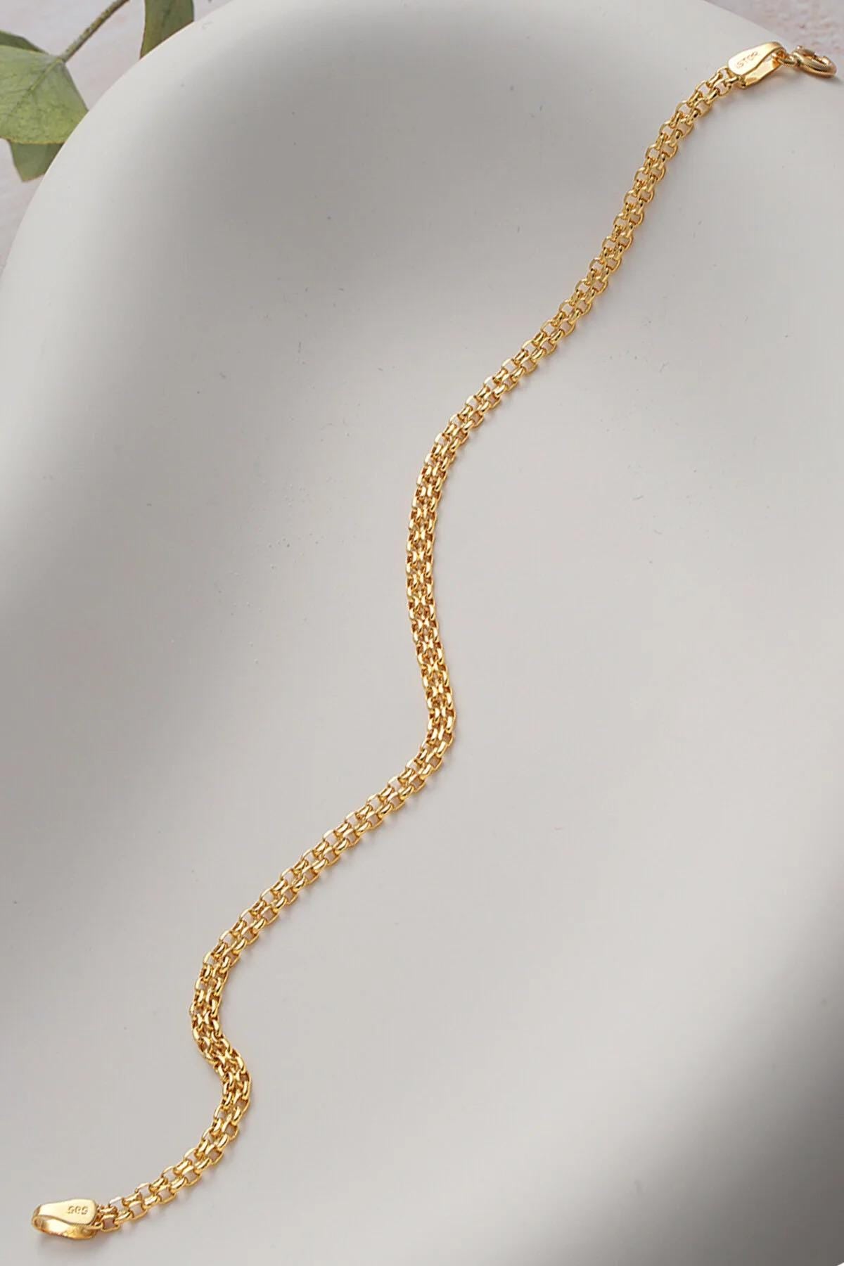 14K Gold Bismark Chain Bracelet, 2.5mm Italian Gold Link Bracelet, Dainty Stacking Bracelet, Minimalist Everyday Gold Jewelry
