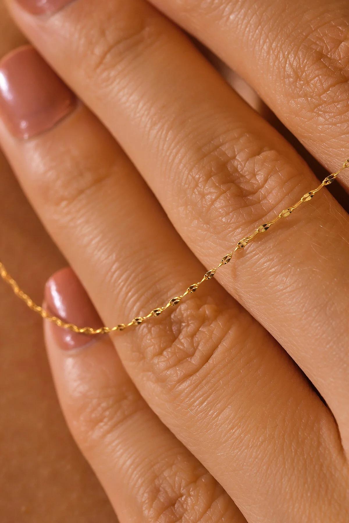 14K Gold Sequin Necklace, Sparkle Chain Necklace, 2mm 3mm 4mm Gold Glitter Necklace, Mirror Faceted Chain Necklace, Thin Chain Necklace