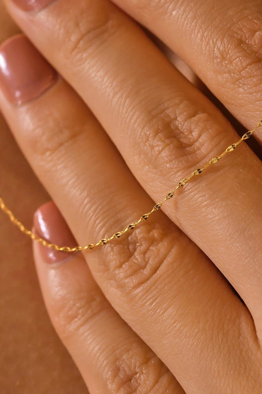 14K Gold Sequin Necklace, Sparkle Chain Necklace, 2mm 3mm 4mm Gold Glitter Necklace, Mirror Faceted Chain Necklace, Thin Chain Necklace