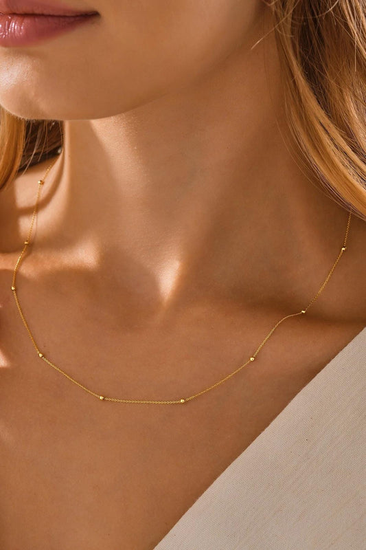 14K Gold Beaded Satellite Chain Necklace, Satellite Choker Necklace, Gold Layering Necklace, Minimalist Choker Necklace, Gift For Her