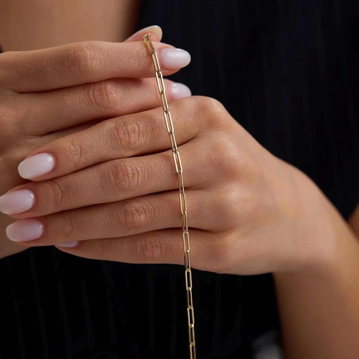 14K Gold Paperclip Chain Bracelet, 2mm Dainty Minimalist Gold Link Bracelet, Everyday Stackable Bracelet for Women, Real Gold Jewelry Gift