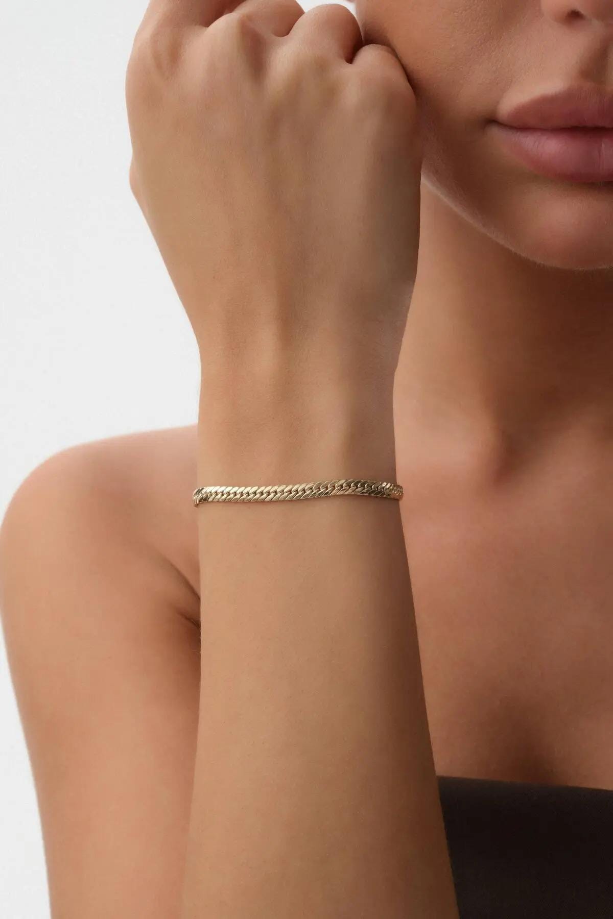 14K Gold Cuban Link Bracelet, Cuban Link Chain Bracelet, 3.9 mm 5 mm 5.6 mm Curb Link Bracelet, Chunky Vintage Chain, Men Women Stacking