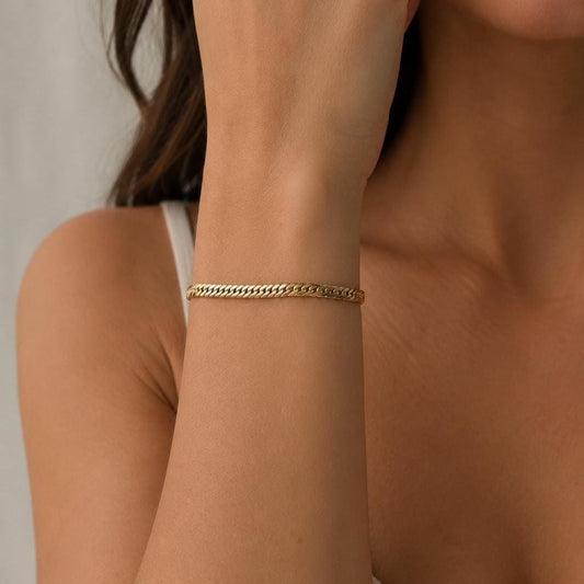 14K Gold Cuban Link Bracelet, Cuban Link Chain Bracelet, 3.9 mm 5 mm 5.6 mm Curb Link Bracelet, Chunky Vintage Chain, Men Women Stacking