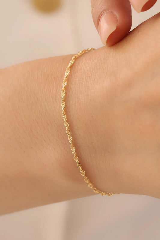 14K Gold Singapore Chain Bracelet, 2mm Dainty Twisted Gold Bracelet, Minimalist Everyday Bracelet, Delicate Stackable Chain, Gift for Her