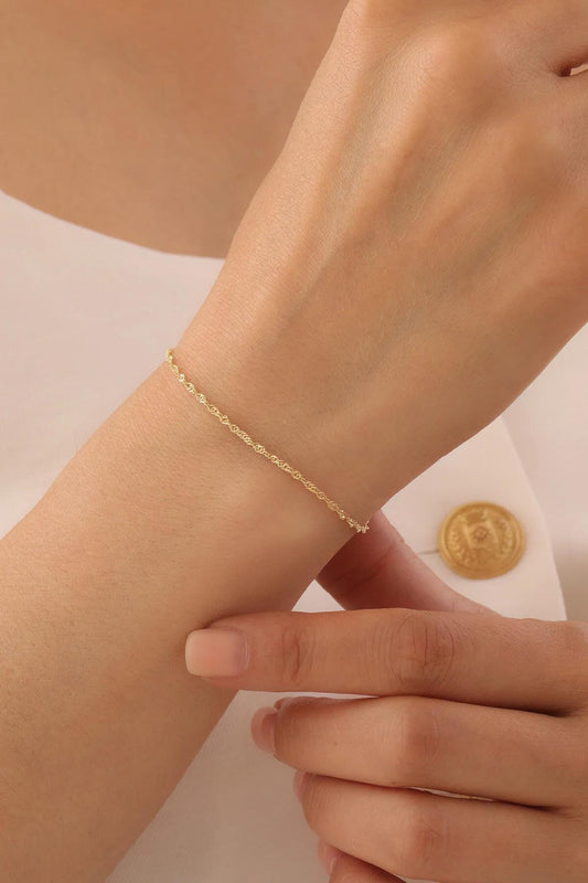 14K Gold Singapore Chain Bracelet, 2mm Dainty Twisted Gold Bracelet, Minimalist Everyday Bracelet, Delicate Stackable Chain, Gift for Her