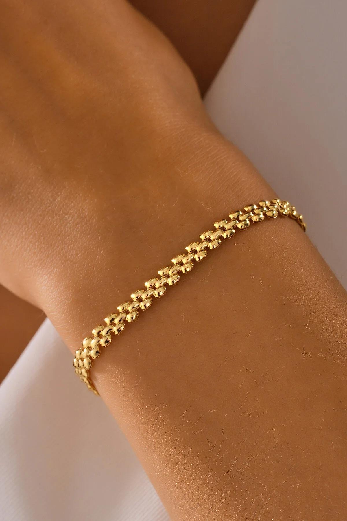 14K Gold Popcorn Chain Bracelet, 4.5mm Dainty Coreana Chain Bracelet, Minimalist Textured Bracelet, Stacking Chain Bracelet, Fine Jewelry