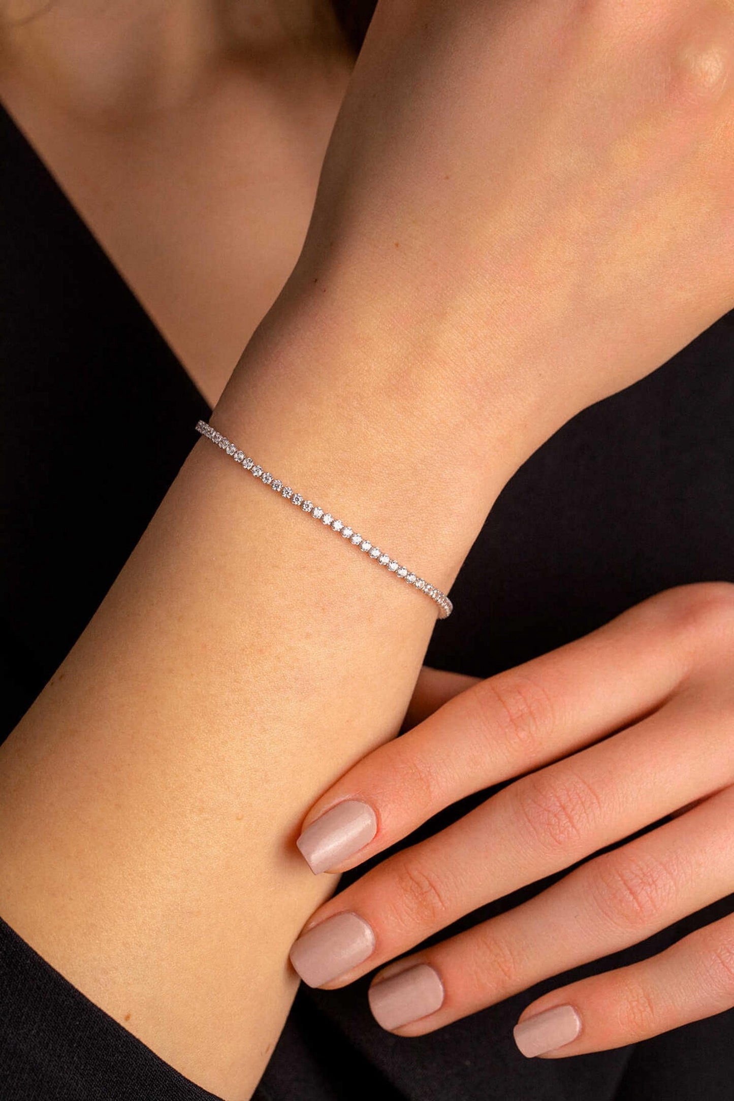 14K Gold 2mm Tennis Bracelet, Solid Gold CZ Bracelet, Dainty Minimalist Tennis Chain, Stackable Everyday Jewelry, Gift for Her