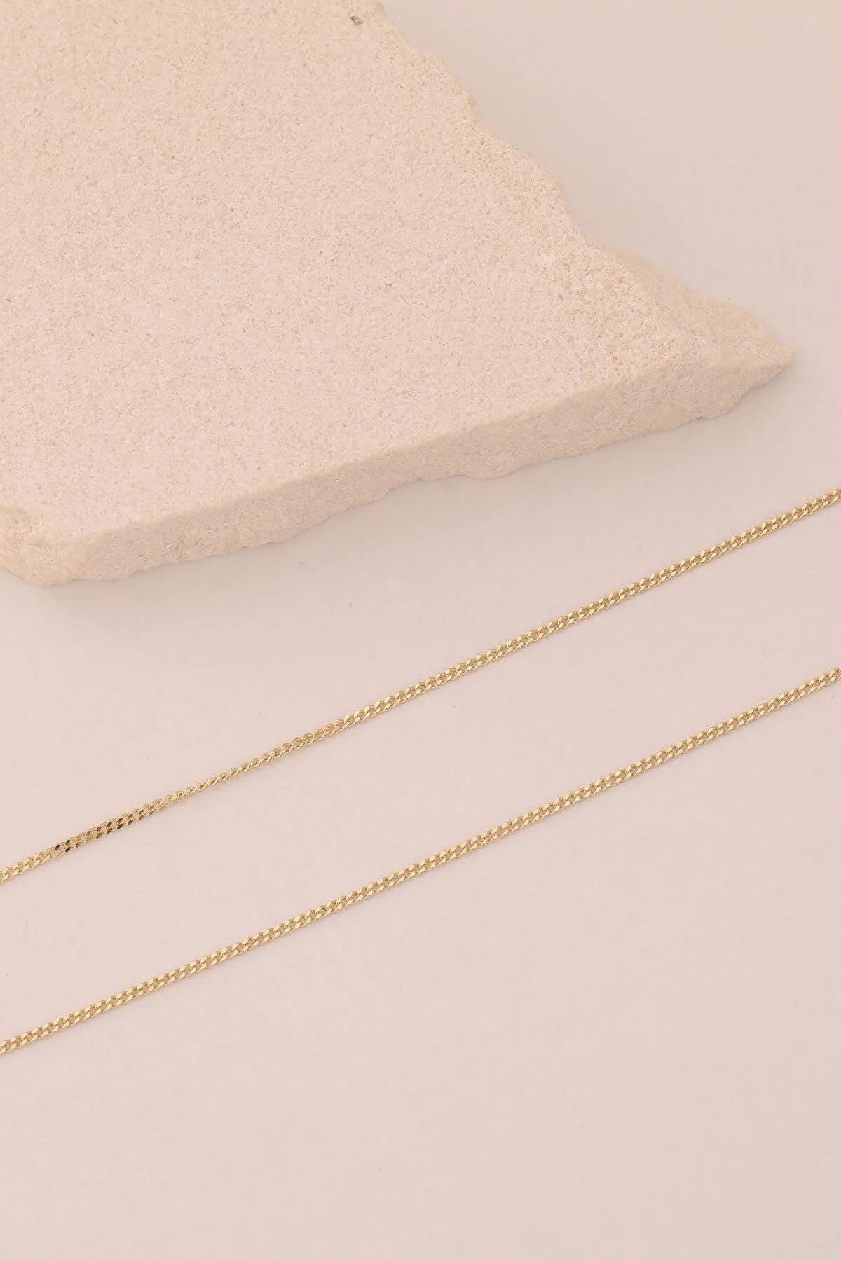 14K Gold Cuban Chain Necklace, 1.5mm Curb Dainty Gold Chain Bracelet, Minimalist Everyday Bracelet, Thin Stackable Bracelet, Gift for Her