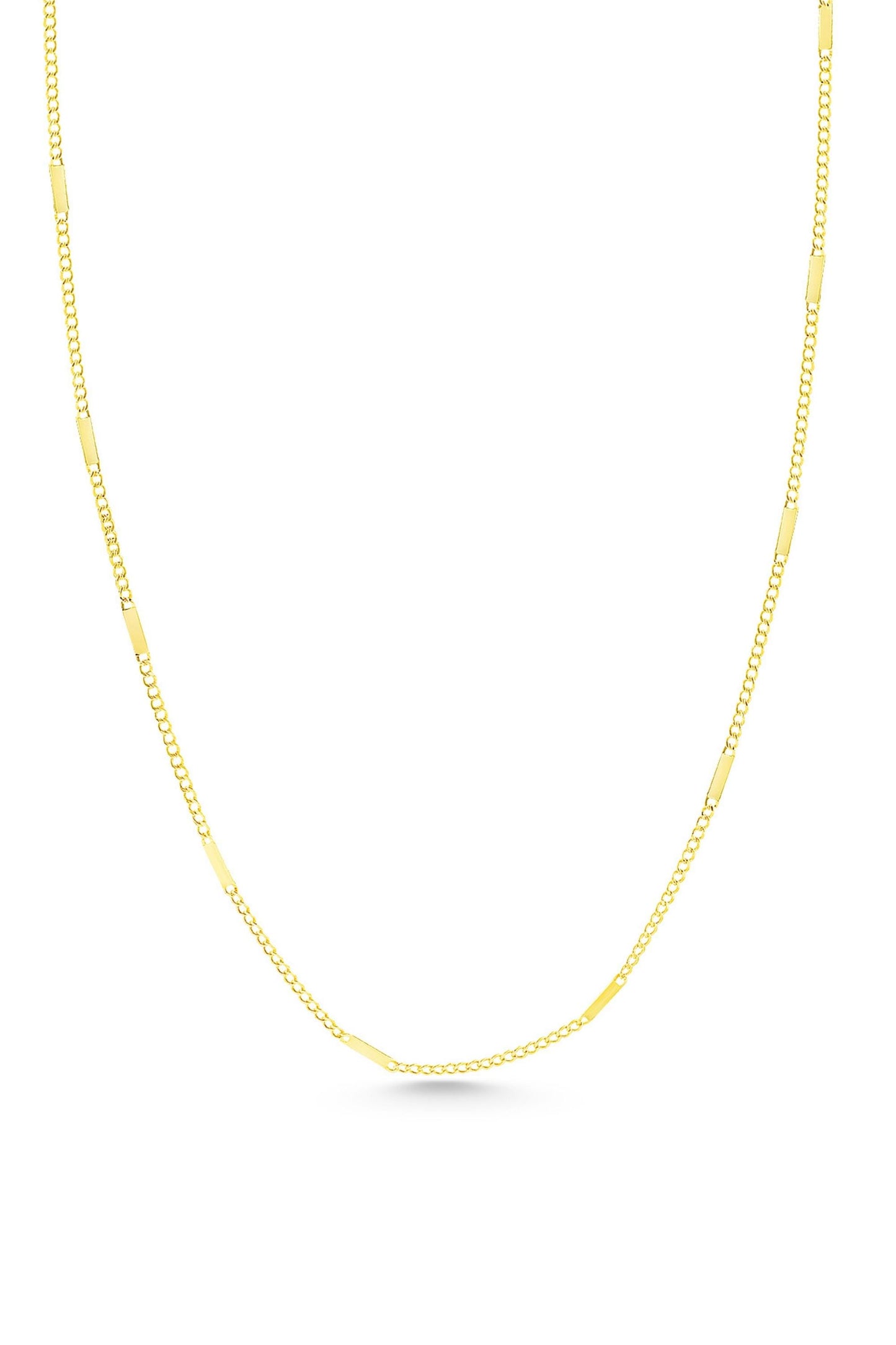 14K Solid Gold Cuban Link Bar Necklace, Engravable Gold Bar Necklace, Dainty Curb Necklace, Minimalist Personalized Jewelry Men & Women