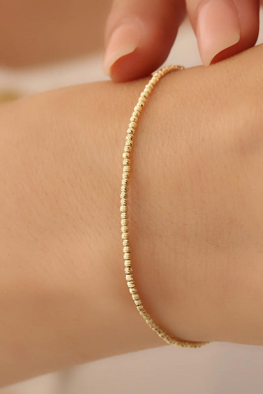 14K Gold Bead Ball Bracelet, 2mm Italian Gold Ball Chain Bracelet, Dainty Stacking Bracelet, Minimalist Everyday Jewelry, Gift for Her