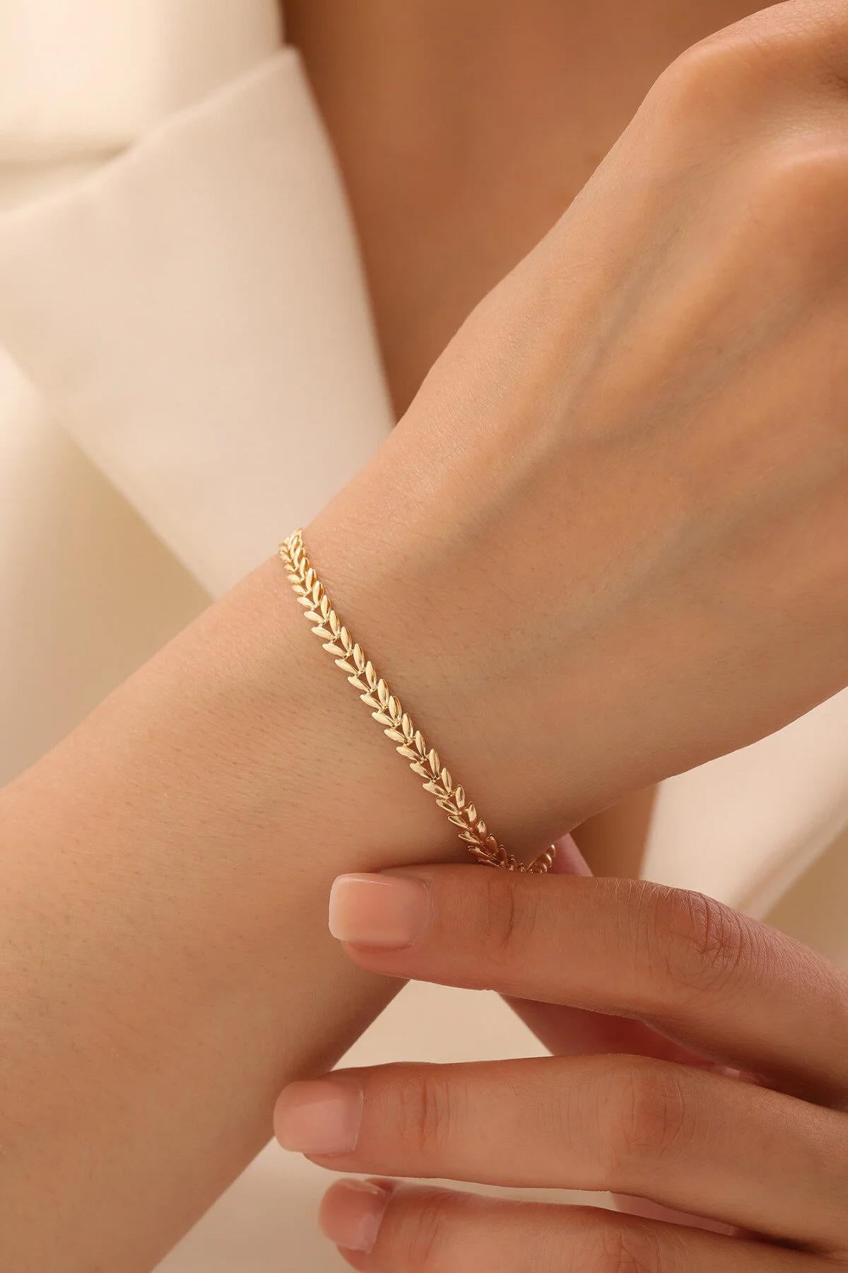 14K Gold Wheat Chain Bracelet, 4mm Gold Spiga Bracelet, Italian Wheat Link Bracelet, Dainty Stacking Bracelet, Minimalist Gold Jewelry