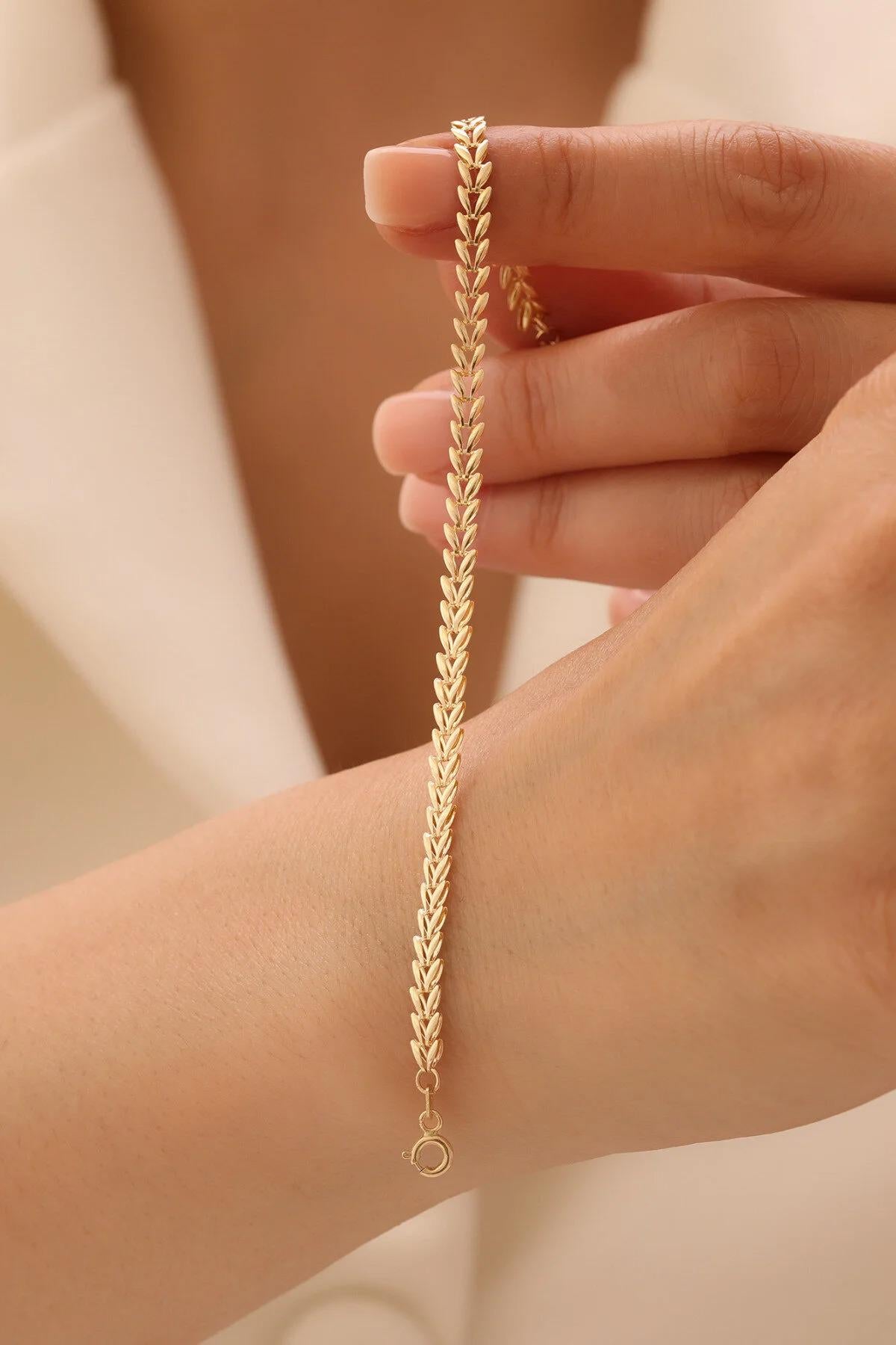 14K Gold Wheat Chain Bracelet, 4mm Gold Spiga Bracelet, Italian Wheat Link Bracelet, Dainty Stacking Bracelet, Minimalist Gold Jewelry