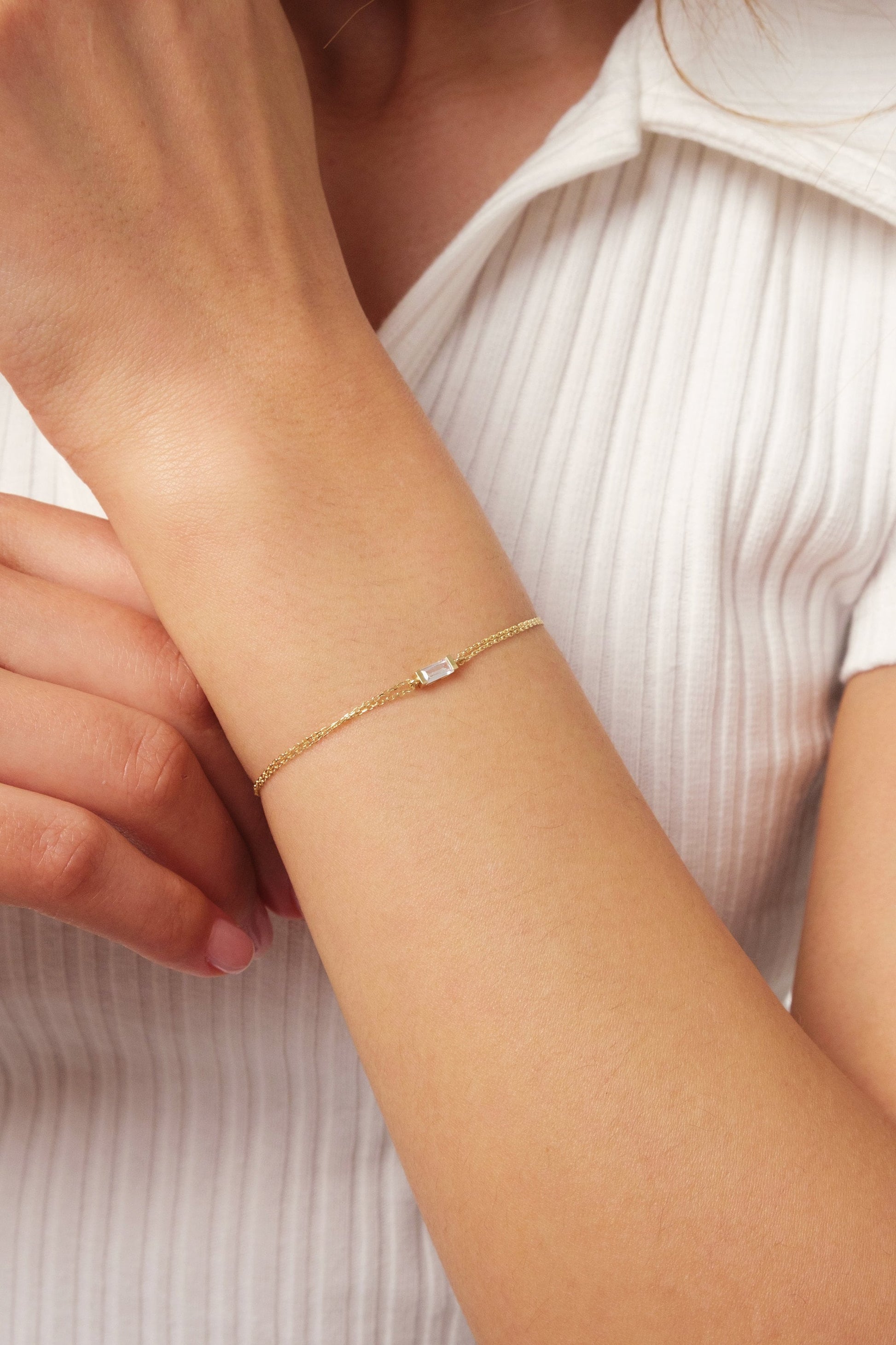 14K Gold Baguette Birthstone Bracelet, Personalized Gemstone Bracelet, Custom Family Bracelet, Dainty Gold Bracelet, Gift for Her