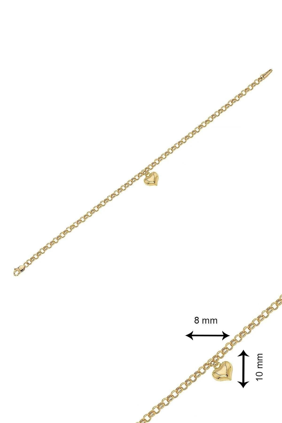 14K Gold Rolo Chain Heart Bracelet, 3mm 4mm 5mm Gold Rolo Chain Bracelet, Heart Charm Bracelet, Dainty Gift for Her