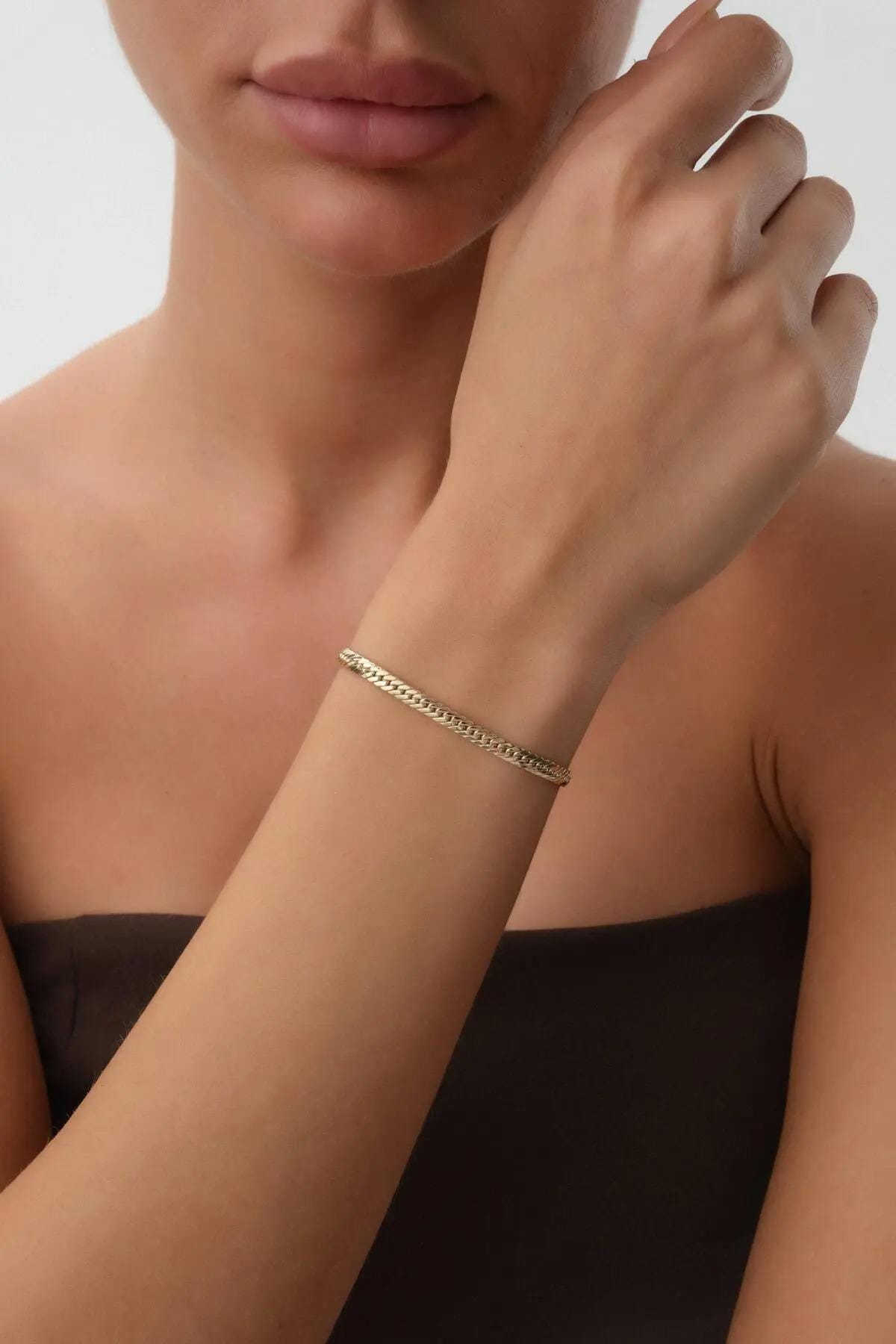 14K Gold Cuban Link Bracelet, Cuban Link Chain Bracelet, 3.9 mm 5 mm 5.6 mm Curb Link Bracelet, Chunky Vintage Chain, Men Women Stacking