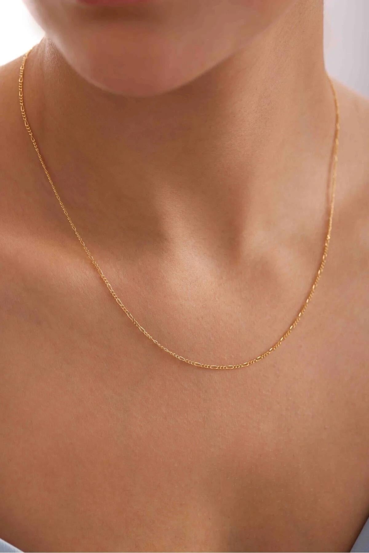 14K Gold Figaro Chain Necklace, 2mm 3mm 4mm 5mm Figaro Chain Necklace, Genuine Gold Chain Choker, Thick Figaro Necklace, Man Woman Necklace