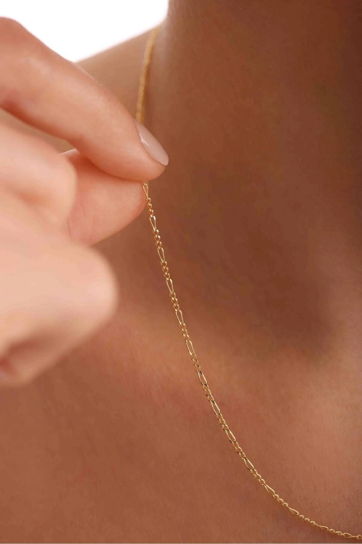 14K Gold Figaro Chain Necklace, 2mm 3mm 4mm 5mm Figaro Chain Necklace, Genuine Gold Chain Choker, Thick Figaro Necklace, Man Woman Necklace