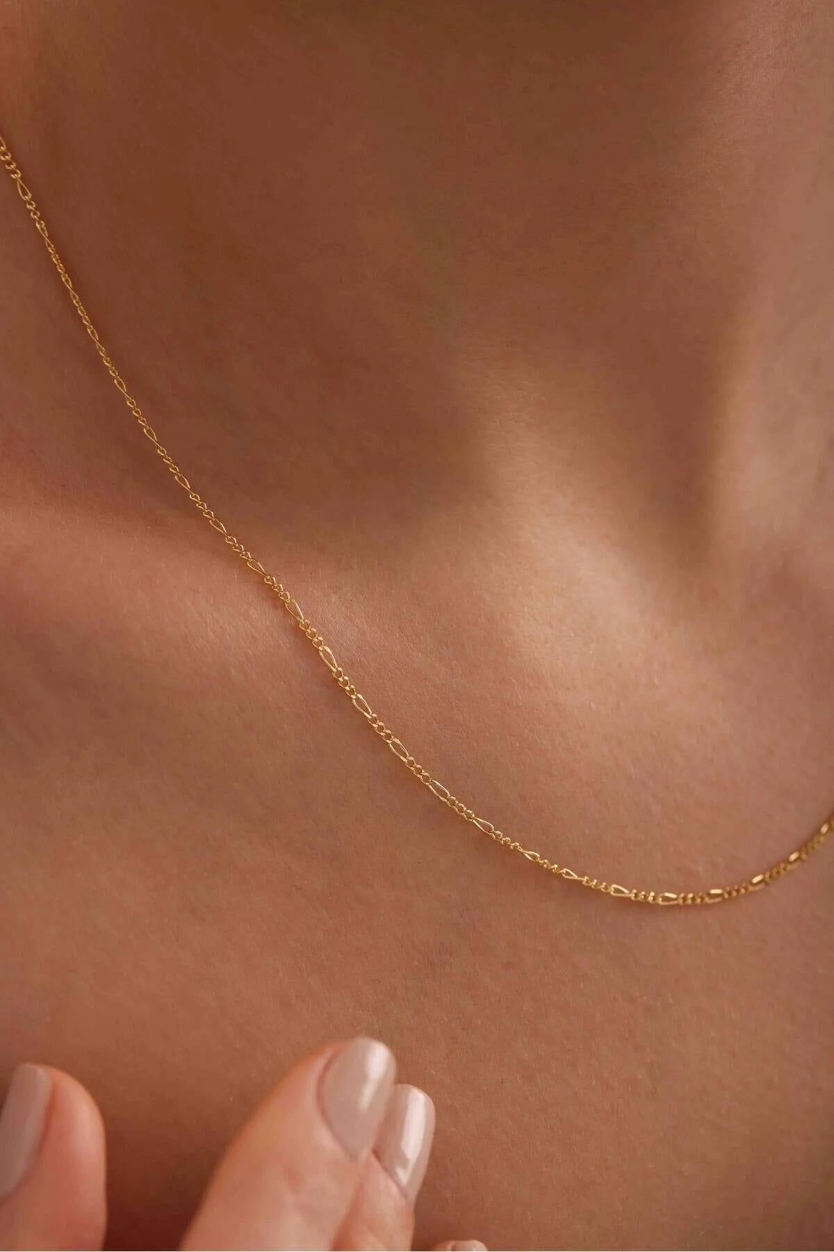14K Gold Figaro Chain Necklace, 2mm 3mm 4mm 5mm Figaro Chain Necklace, Genuine Gold Chain Choker, Thick Figaro Necklace, Man Woman Necklace