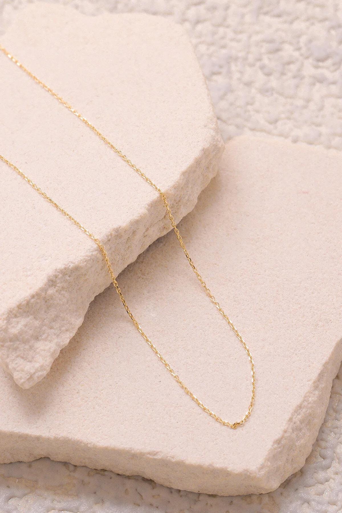 14K Solid Gold Diamond Cut Cable Chain 16" 18" 20" 22" 24", 0.7 mm - Unisex - Gold Chain for Women Men, Custom Size and Gold Color