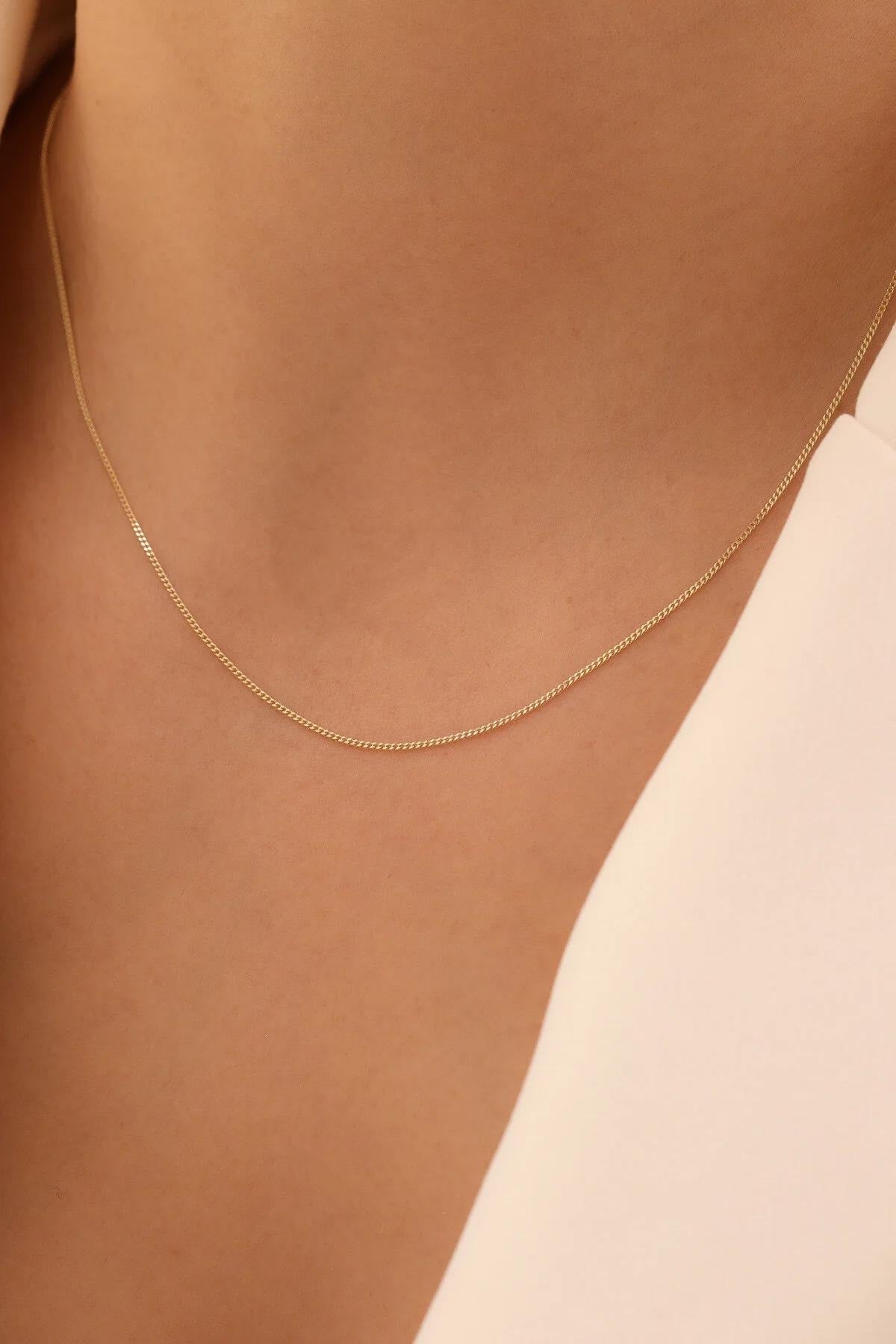14K Gold Cuban Chain Necklace, 1.5mm Curb Dainty Gold Chain Bracelet, Minimalist Everyday Bracelet, Thin Stackable Bracelet, Gift for Her