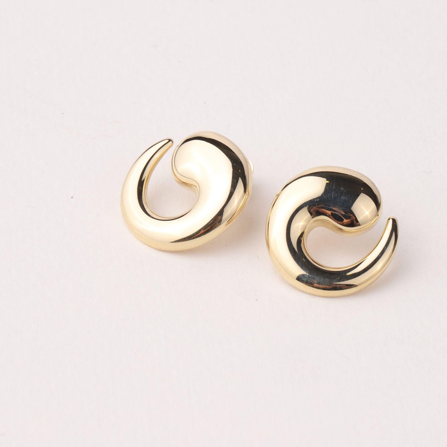 14K Gold Sculptural Hoop Earrings, Chunky Open Hoop Earrings, Minimalist Statement Earrings, Modern Dome Earrings, Gift for Her