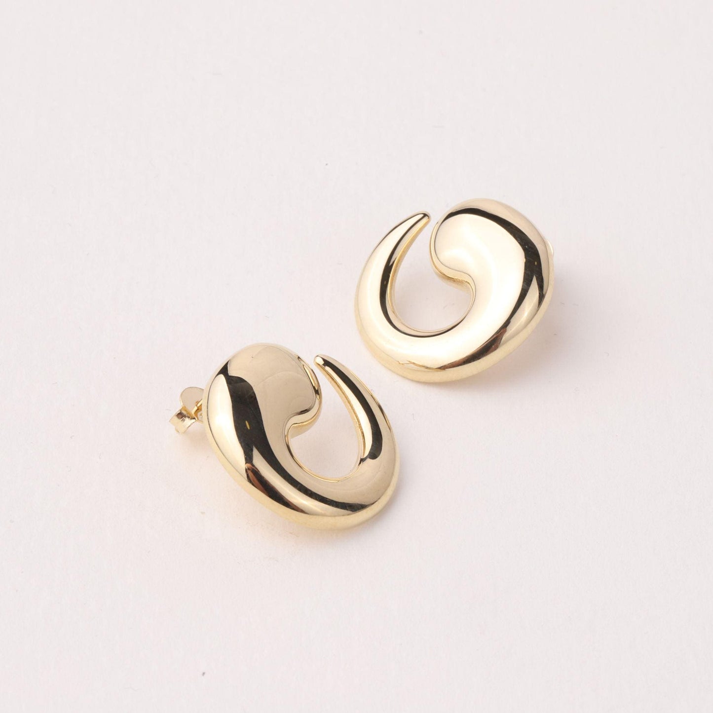 14K Gold Sculptural Hoop Earrings, Chunky Open Hoop Earrings, Minimalist Statement Earrings, Modern Dome Earrings, Gift for Her