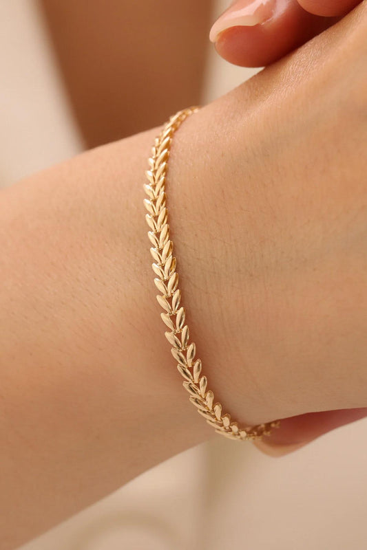 14K Gold Wheat Chain Bracelet, 4mm Gold Spiga Bracelet, Italian Wheat Link Bracelet, Dainty Stacking Bracelet, Minimalist Gold Jewelry