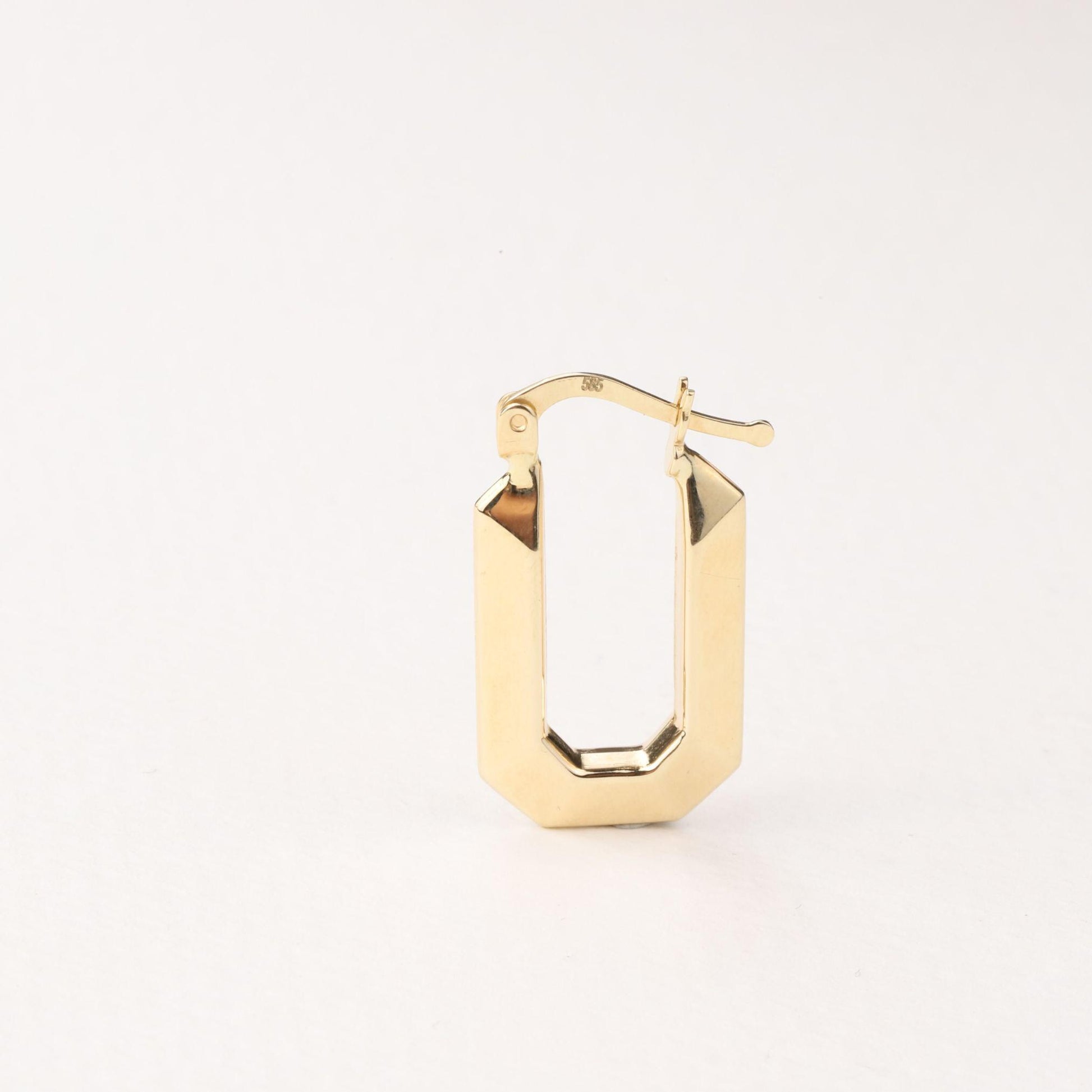 14K Gold Geometric Hoop Earrings, Rectangle Huggie Earrings, Minimalist Gold Earrings, Modern Statement Earrings, Everyday Jewelry