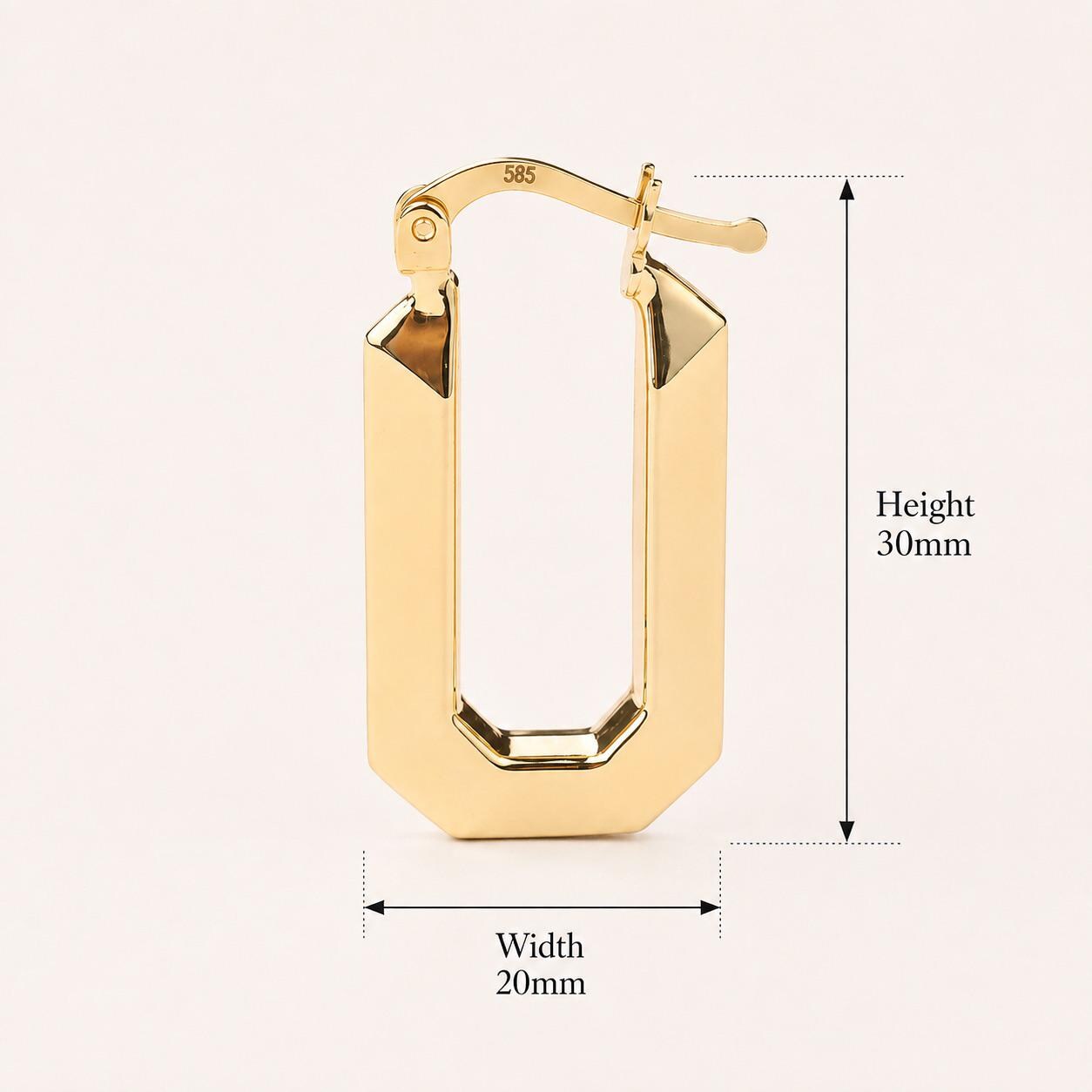 14K Gold Geometric Hoop Earrings, Rectangle Huggie Earrings, Minimalist Gold Earrings, Modern Statement Earrings, Everyday Jewelry