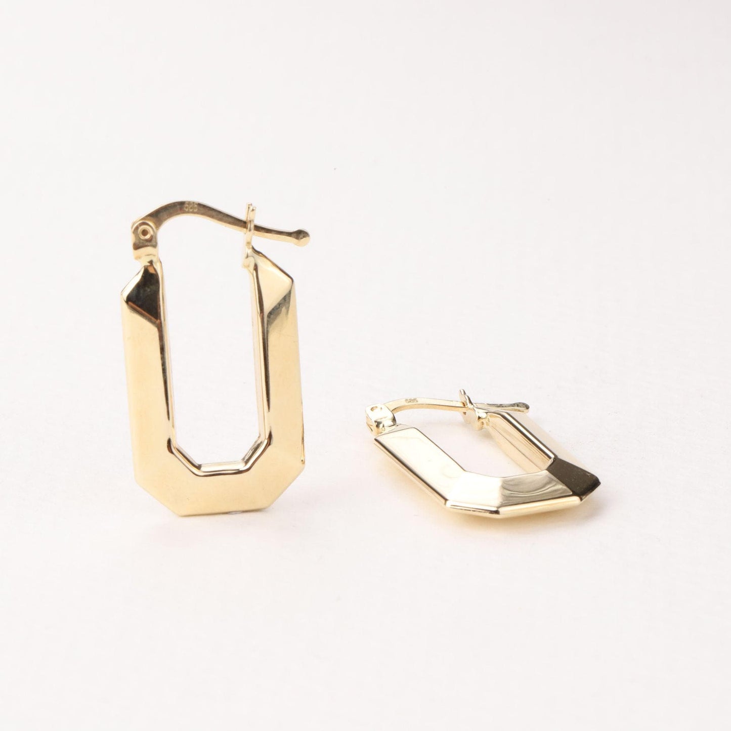 14K Gold Geometric Hoop Earrings, Rectangle Huggie Earrings, Minimalist Gold Earrings, Modern Statement Earrings, Everyday Jewelry