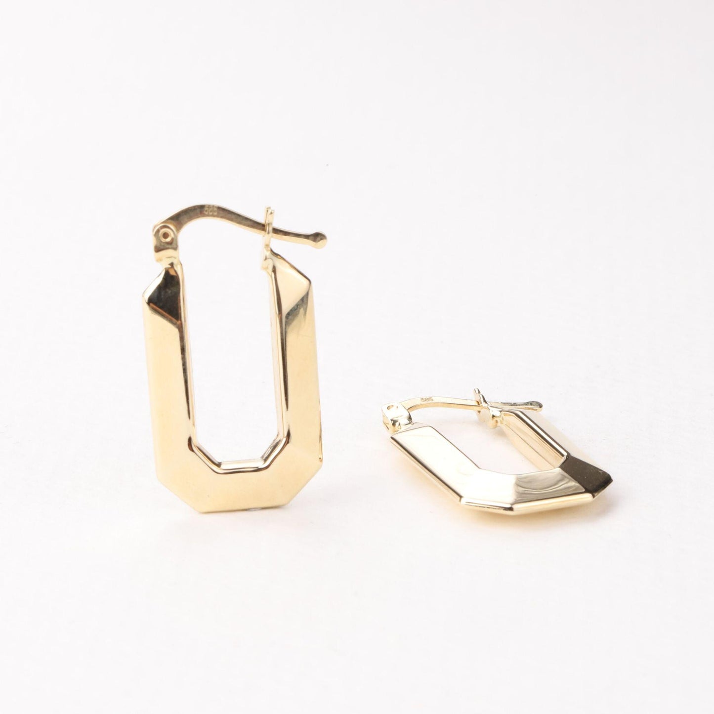 14K Gold Geometric Hoop Earrings, Rectangle Huggie Earrings, Minimalist Gold Earrings, Modern Statement Earrings, Everyday Jewelry
