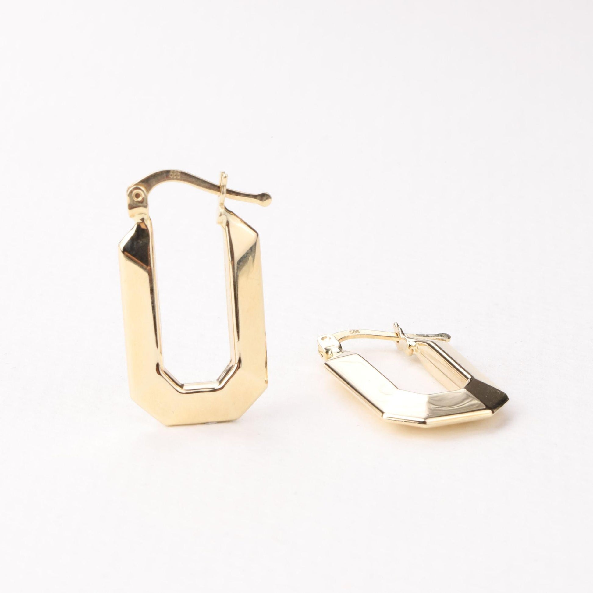 14K Gold Geometric Hoop Earrings, Rectangle Huggie Earrings, Minimalist Gold Earrings, Modern Statement Earrings, Everyday Jewelry