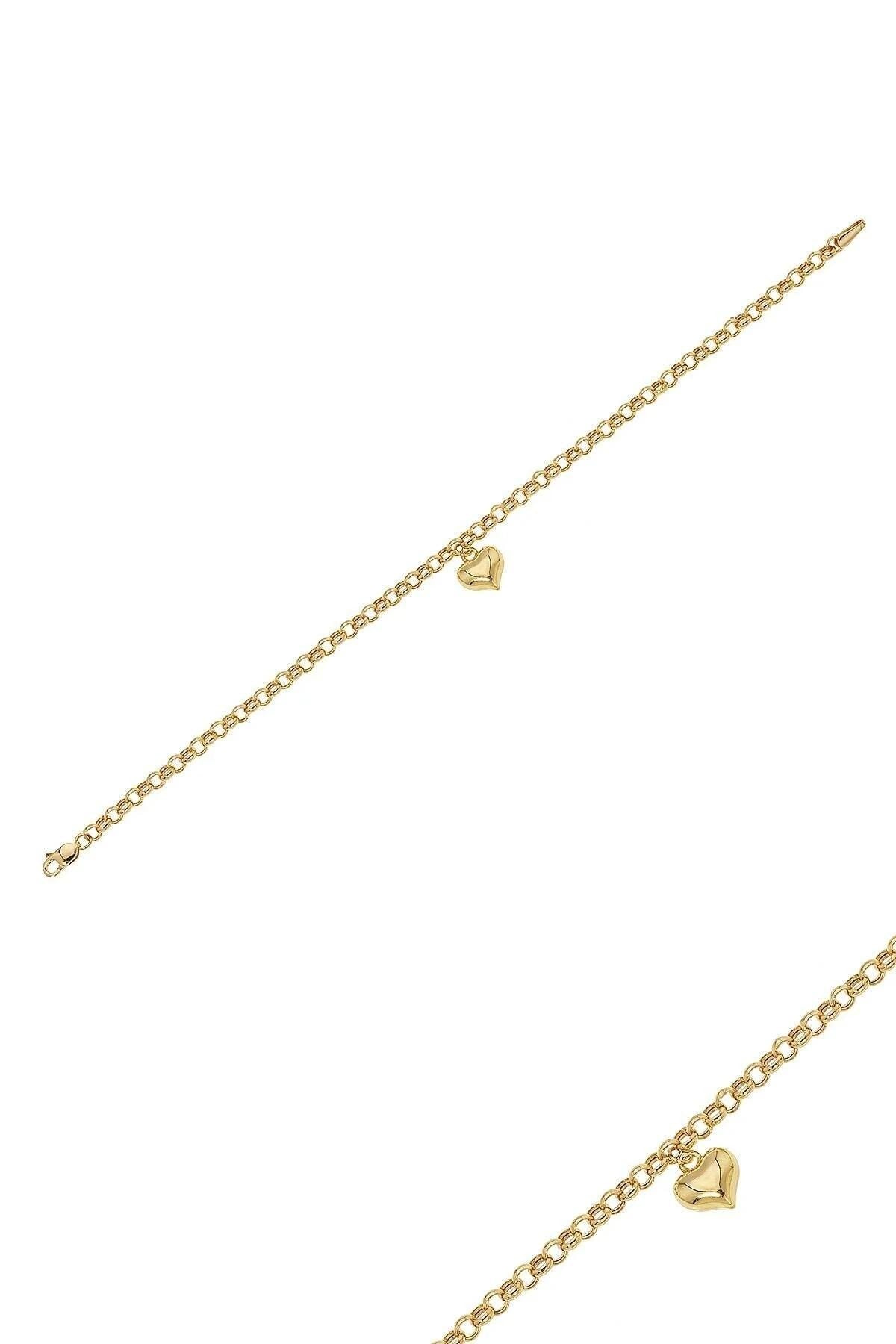 14K Gold Rolo Chain Heart Bracelet, 3mm 4mm 5mm Gold Rolo Chain Bracelet, Heart Charm Bracelet, Dainty Gift for Her