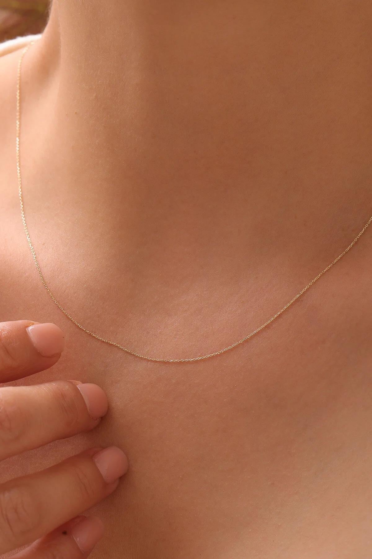 14K Solid Gold Diamond Cut Cable Chain 16" 18" 20" 22" 24", 0.7 mm - Unisex - Gold Chain for Women Men, Custom Size and Gold Color
