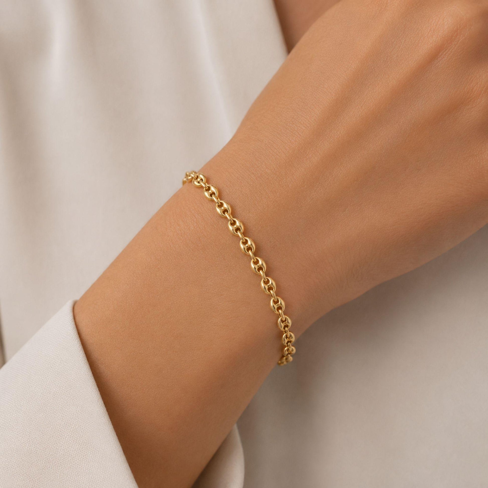 14K Gold Puff Mariner Bracelet, Chunky Mariner Link Bracelet, Nautical Chain Bracelet, Bold Gold Bracelet, Statement Jewelry