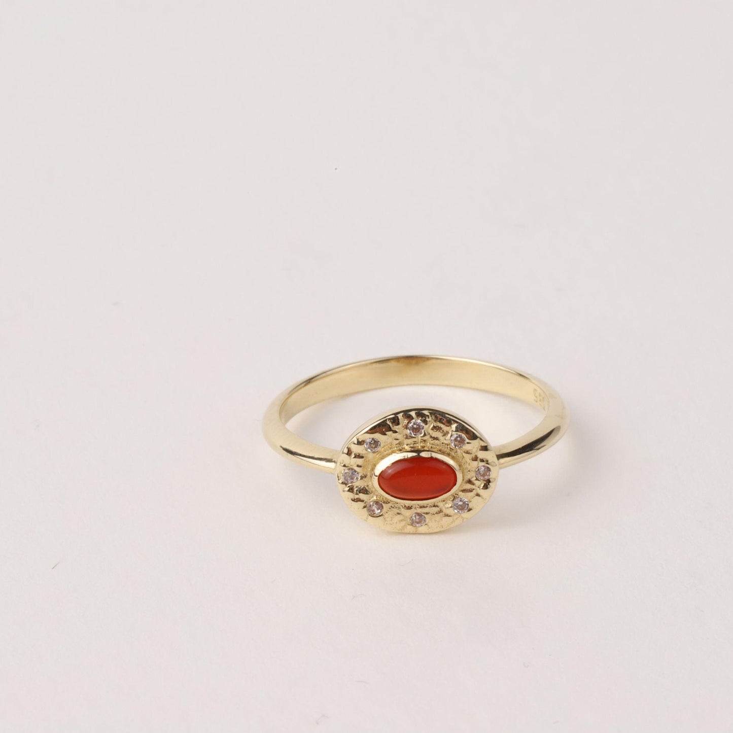14K Gold Carnelian Ring, Emerald Ring, Oval Gemstone Ring, CZ Halo Ring, Vintage Inspired Gold Ring, Statement Ring, Gift for Her