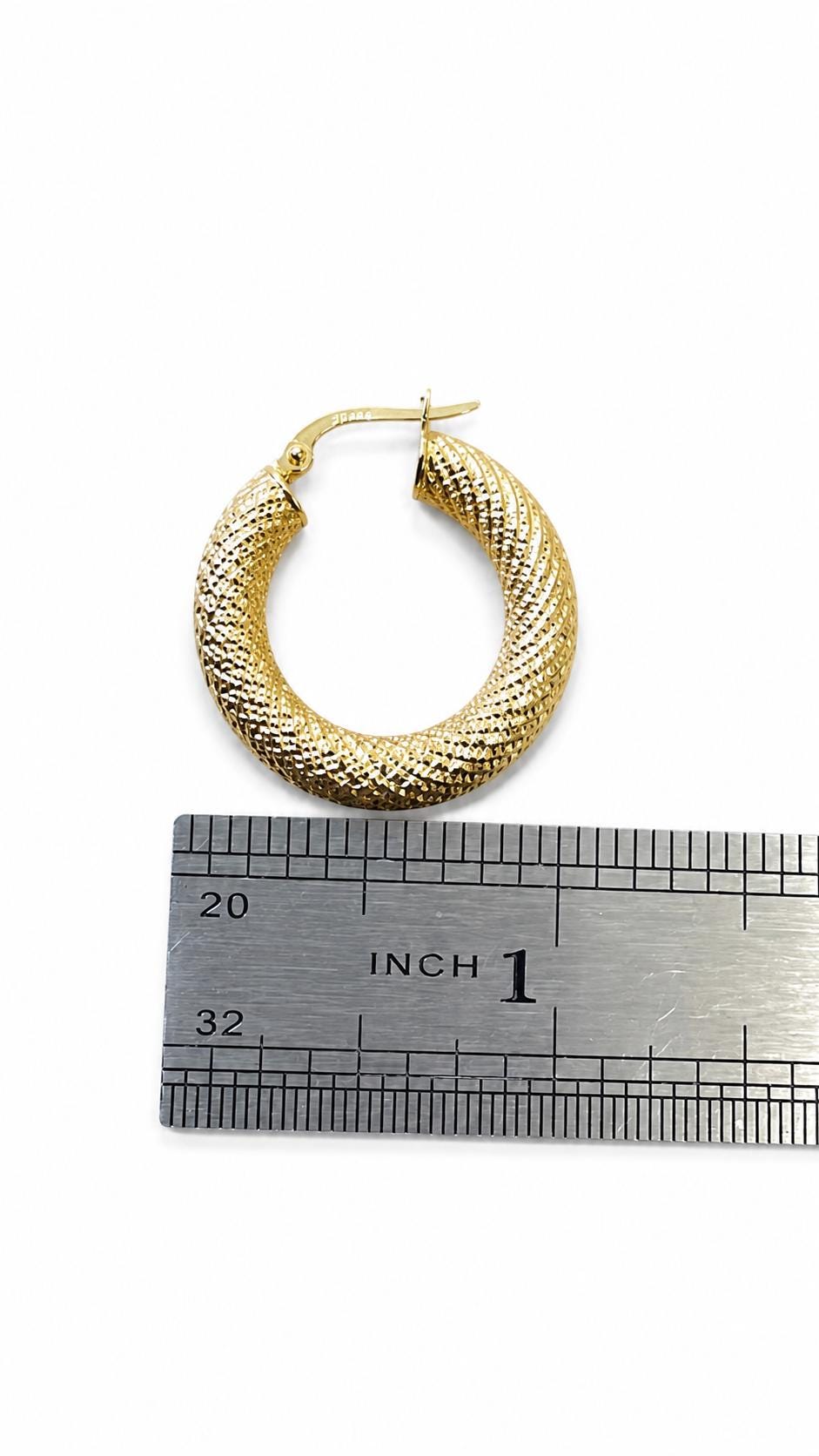 14K Gold Textured Hoop Earrings, 25mm Chunky Diamond Cut Hoops, Bold Gold Earrings, Sculptural Statement Hoops, Modern Jewelry Gift for Her