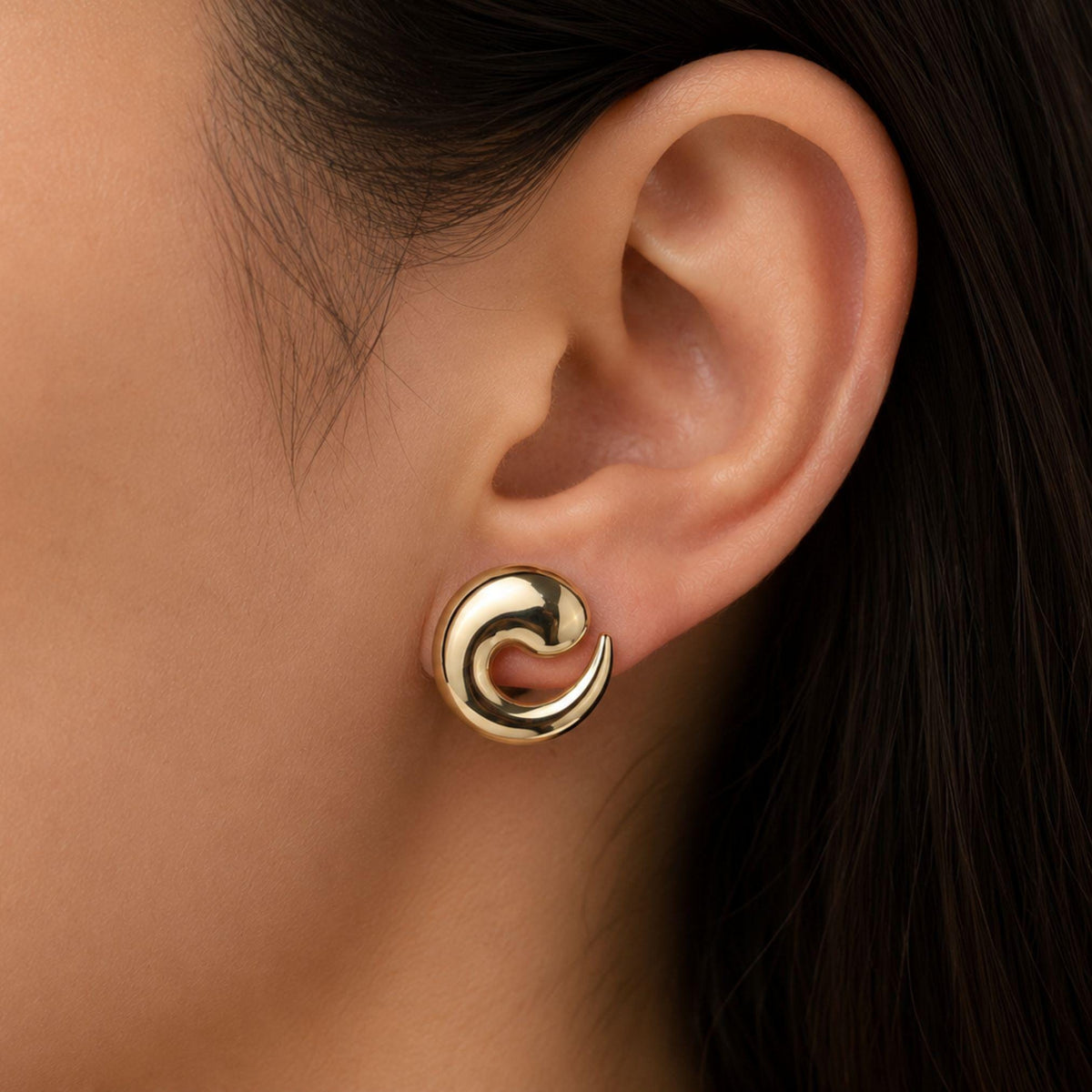 14K Gold Sculptural Hoop Earrings, Chunky Open Hoop Earrings, Minimalist Statement Earrings, Modern Dome Earrings, Gift for Her