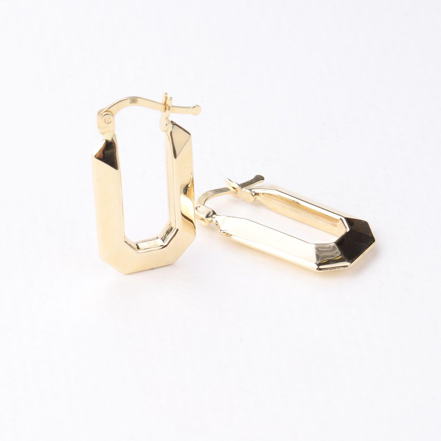 14K Gold Geometric Hoop Earrings, Rectangle Huggie Earrings, Minimalist Gold Earrings, Modern Statement Earrings, Everyday Jewelry