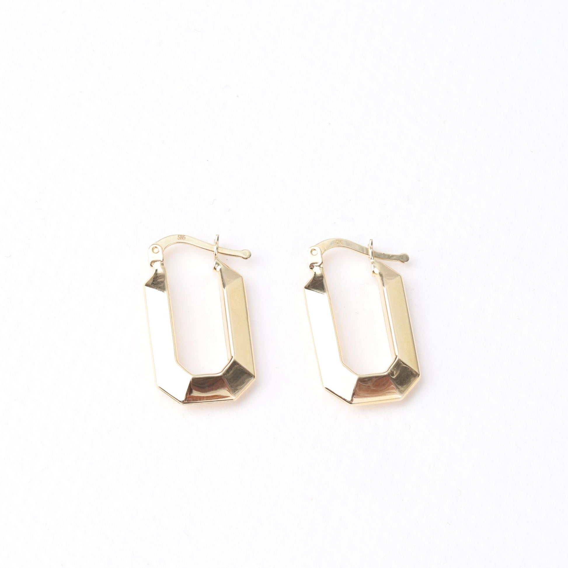 14K Gold Geometric Hoop Earrings, Rectangle Huggie Earrings, Minimalist Gold Earrings, Modern Statement Earrings, Everyday Jewelry