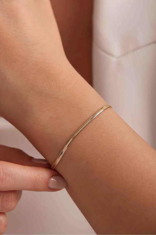 14K Gold Snake Chain Bracelet, Minimalist Gold Bracelet, Handmade Jewelry, Italian Gold Bracelet, Herringbone 2.6 mm 3.4 mm 4.2 mm Chain
