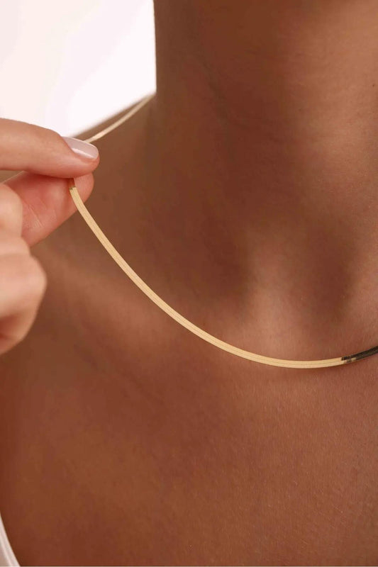 14K Gold 3.5mm Herringbone Necklace, Gold Herringbone Chain, Dainty Flat Snake Chain, Minimalist Everyday Necklace