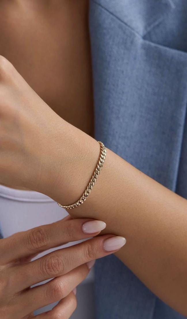 14K Gold Cuban Link Bracelet, Cuban Link Chain Bracelet, 3mm 5mm Curb Link Bracelet, Stacking Gold Bracelet, Men Women Bracelet, Holiday