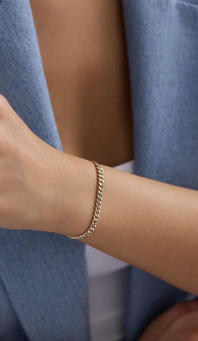 14K Gold Cuban Link Bracelet, Cuban Link Chain Bracelet, 3mm 5mm Curb Link Bracelet, Stacking Gold Bracelet, Men Women Bracelet, Holiday