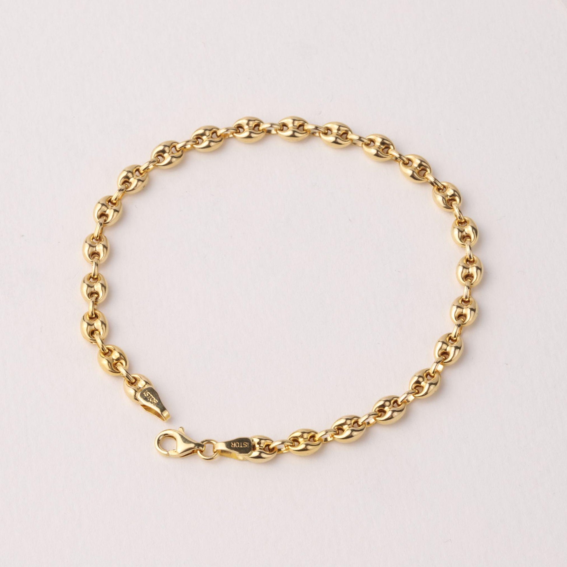 14K Gold Puff Mariner Bracelet, Chunky Mariner Link Bracelet, Nautical Chain Bracelet, Bold Gold Bracelet, Statement Jewelry