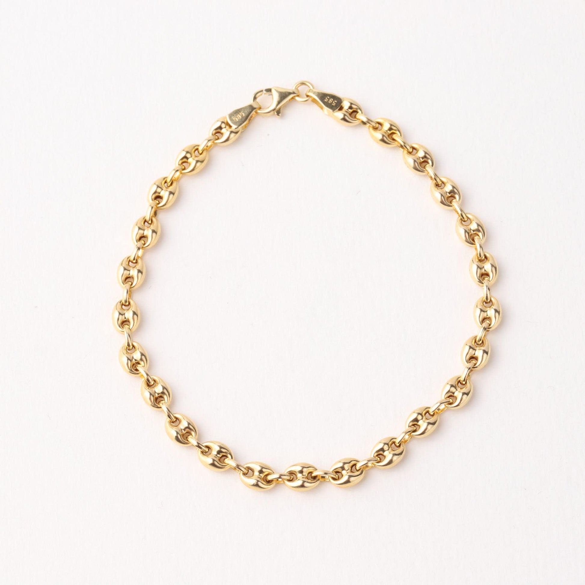 14K Gold Puff Mariner Bracelet, Chunky Mariner Link Bracelet, Nautical Chain Bracelet, Bold Gold Bracelet, Statement Jewelry