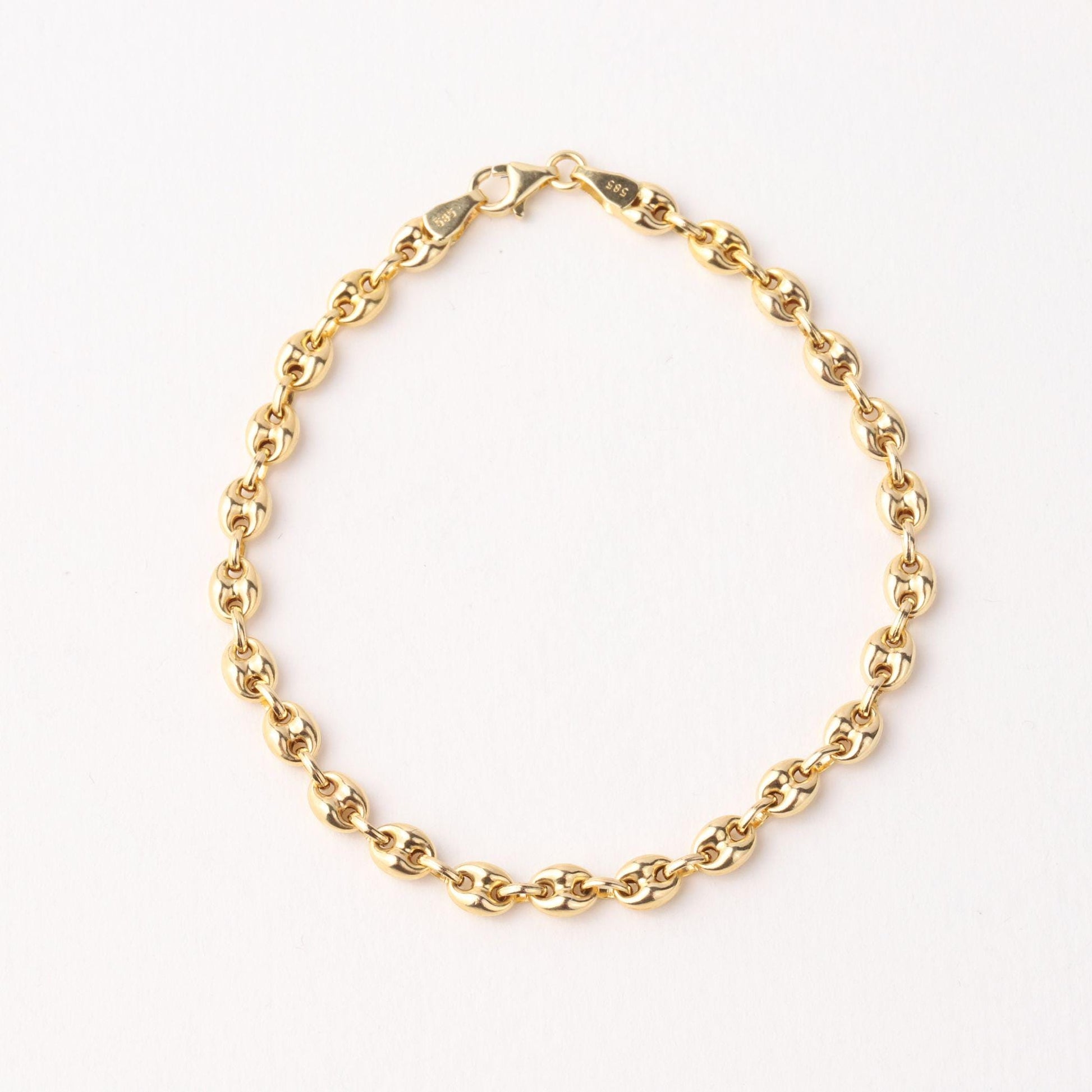 14K Gold Puff Mariner Bracelet, Chunky Mariner Link Bracelet, Nautical Chain Bracelet, Bold Gold Bracelet, Statement Jewelry