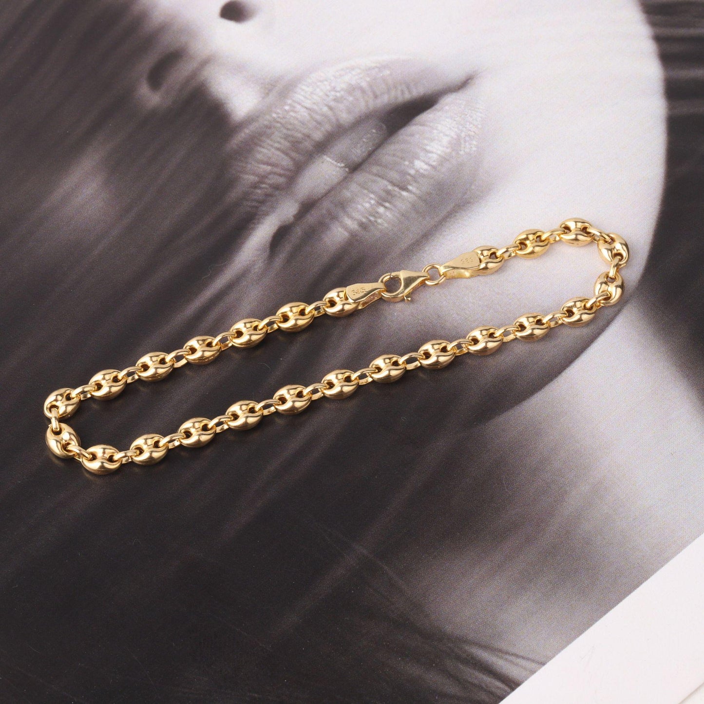 14K Gold Puff Mariner Bracelet, Chunky Mariner Link Bracelet, Nautical Chain Bracelet, Bold Gold Bracelet, Statement Jewelry