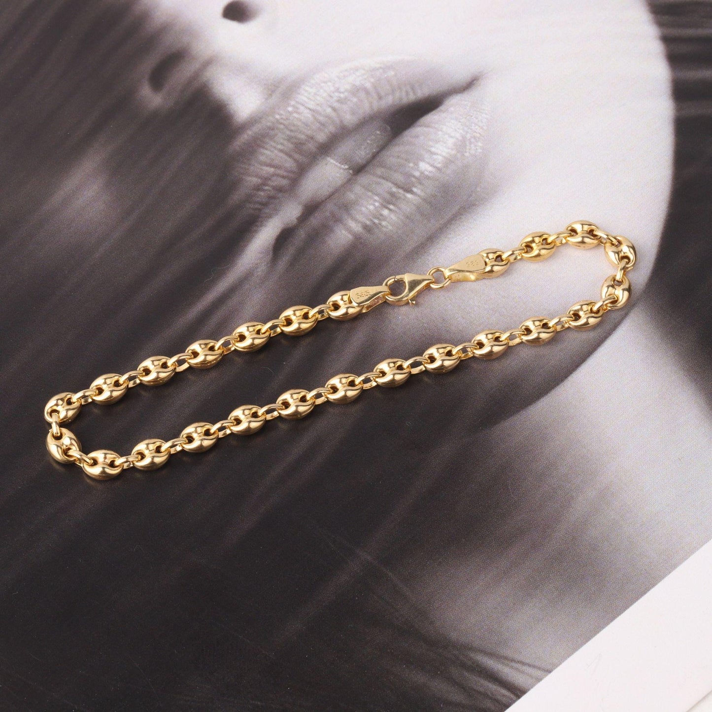 14K Gold Puff Mariner Bracelet, Chunky Mariner Link Bracelet, Nautical Chain Bracelet, Bold Gold Bracelet, Statement Jewelry